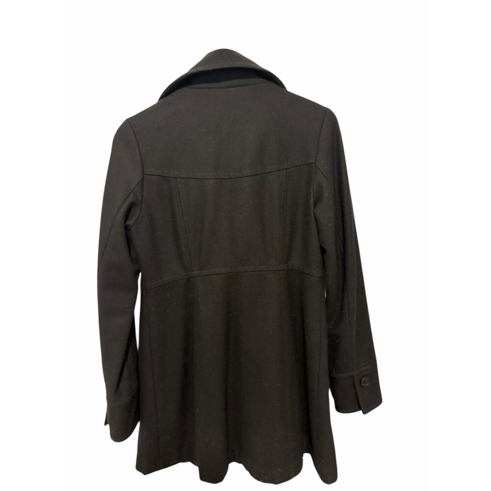 Anthropologie Tulle Womens Medium Black Wool Longline Long Sleeve Button Peacoat - Picture 7 of 10